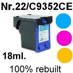 Drucker-Patrone rebuilt HP (NO.22XL/C9352CE) Color HP PSC-1400/1402/1410/1415, HP DeskJet-3910/3915/3920/3940/3950, HP OfficeJet-1410/4300/4314/4315/4352/4355/4359/4625/4712/J3600/J3606/J3625/J3635/J3640/J3680, HP Fax-1250/3180