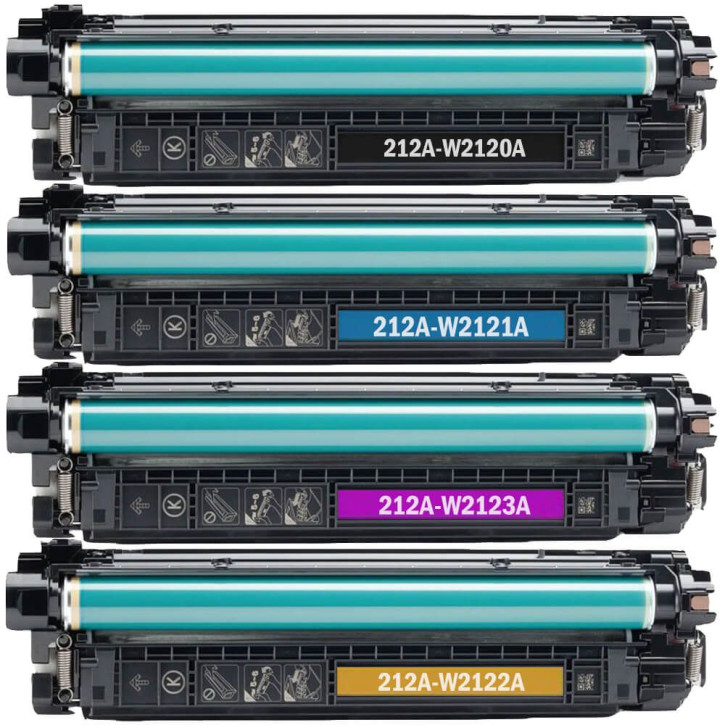 SET Toner-Patronen rebuilt (Mit neuestem CHIP) HP (W2120A,W2121A,W2122A,W2123A / 212A) BK+C+M+Y, Color LaserJet Enterprise MFP M554 DN, M555 DN/X , M578 DN/F
