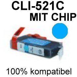 Drucker-Patrone kompatibel Canon (CLI-521C) Cyan mit Chip IP-3600/4600/4600X/4700, Pixma MP-540/550/560/620/630/640/640R/980/990, Pixma MX-860/870
