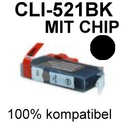 Drucker-Patrone kompatibel Canon (CLI-521BK) Black mit Chip Pixma IP-3600/4600/4600X/4700, Pixma MP-540/550/560/620/630/640/640R/980/990, Pixma MX-860/870