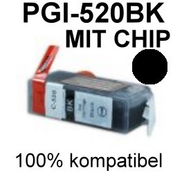 Drucker-Patrone kompatibel Canon (PGI-520BK) Black mit Chip Pixma IP-3600/4600/4600X/4700, Pixma MP-540/550/560/620/630/640/640R/980/990, Pixma MX-860/870