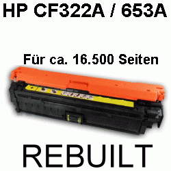 Toner-Patrone rebuilt HP (CF322A/653A) Yellow, Color LaserJet Enterprise Flow MFP M 680 z/Color LaserJet Enterprise MFP M 680/MFP M 680 dn/MFP M 680 f/MFP M 680 Series