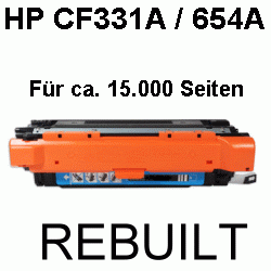 Toner-Patrone rebuilt HP (CF331A/654A) Cyan, Color LaserJet Enterprise M 650 Series/M 651/M 651 DN/M 651 N/M 651 Series/M 651 XH