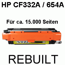 Toner-Patrone rebuilt HP (CF332A/654A) Yellow, Color LaserJet Enterprise M 650 Series/M 651/M 651 DN/M 651 N/M 651 Series/M 651 XH