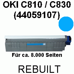 Toner-Patrone rebuilt Oki (44059107) Cyan C-810/830, C810/C830 Cdtn/DN/DTN/N